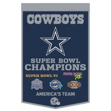 Dallas Cowboys NFL 24" x 38" Embroidered Wool Super Bowl Banner Wincraft