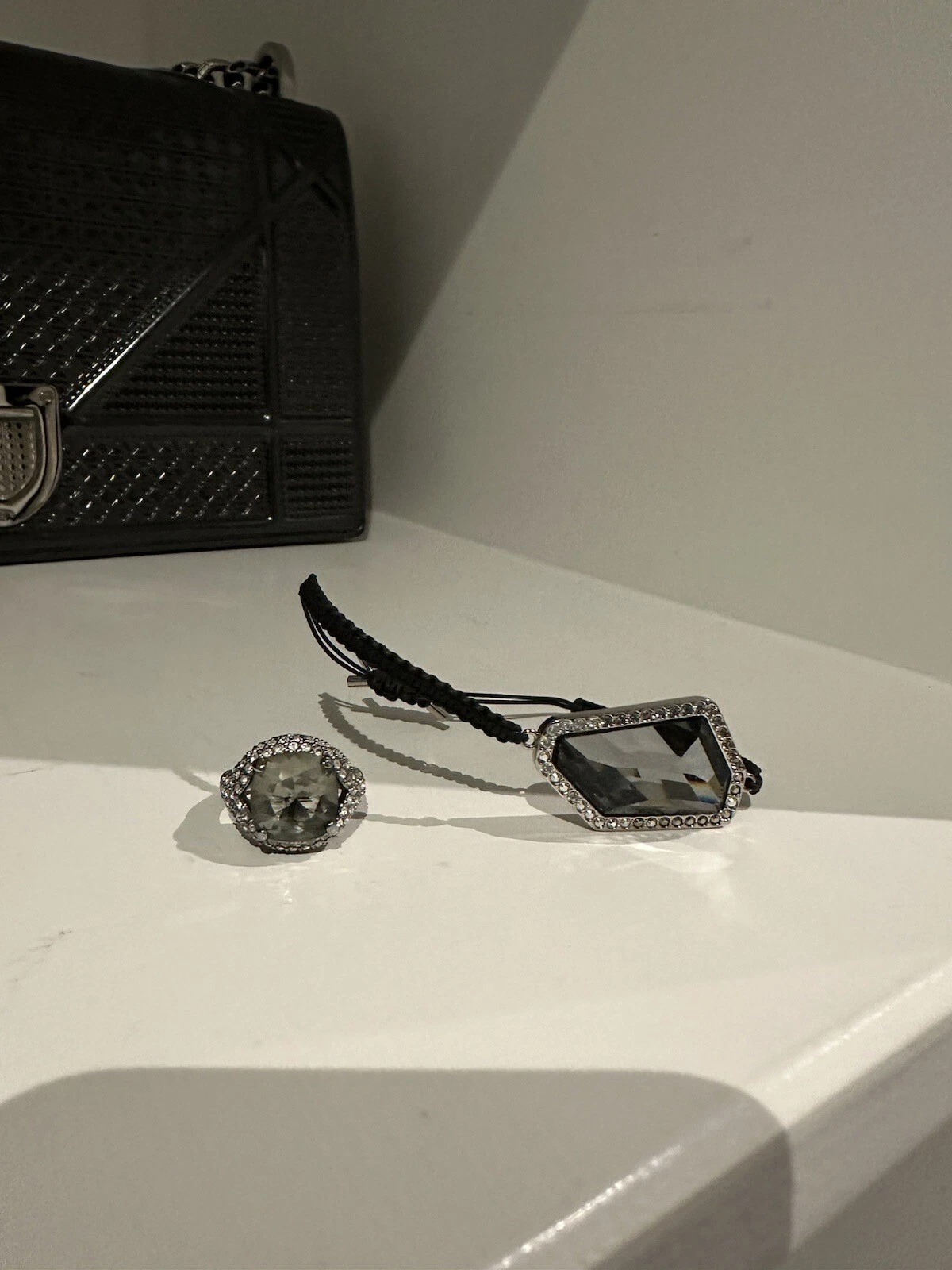 Set bracciale e anello cristallo Swarovski nero grigio