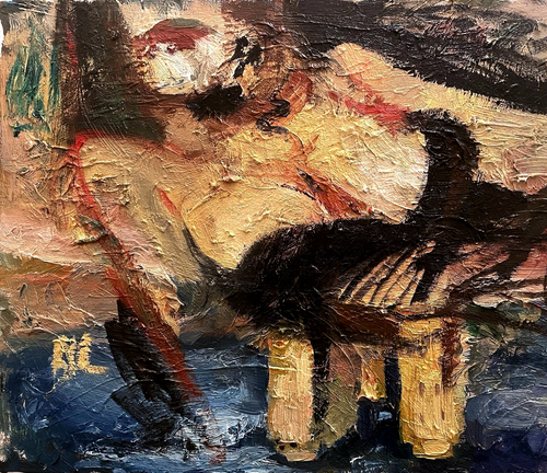 Surrealist Noir Landscape Woman Portrait Original Cubist Oil Painting 16x20