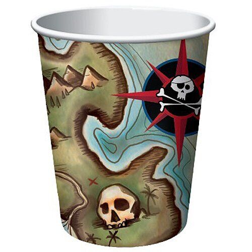 Pirate's Map Treasure Caribbean Buccaneer Kids Birthday Party 9 oz. Paper Cups - Picture 1 of 1