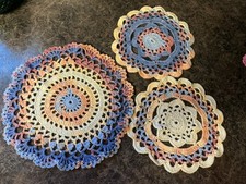 Lot Of 3 Handmade Crochet DOILIE Multi Colored Scalloped Edges 13   10  
