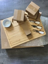 Lockheed Martin Bamboo Charcuterie Cheese Board 8 Pc Set Tray 4 Knife 4 Dip Bowl