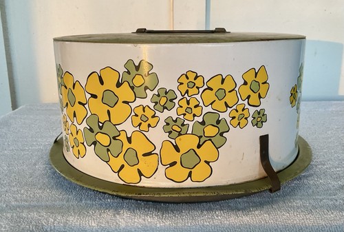 Vtg Metal MCM Cake Cover Pan Green White Yellow Green Flowers Ballonoff 10x6Used - Picture 8 of 15
