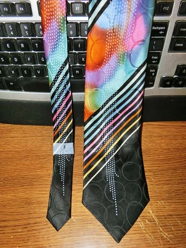 Steven Land Mens Neck Tie Stripes Pattern 100% Silk Black Multicolor (4" x 64")