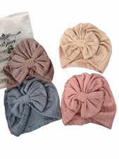 Newborn Girls Knit Bow Turban Hat - Pink, Blue, Mauve, Beige