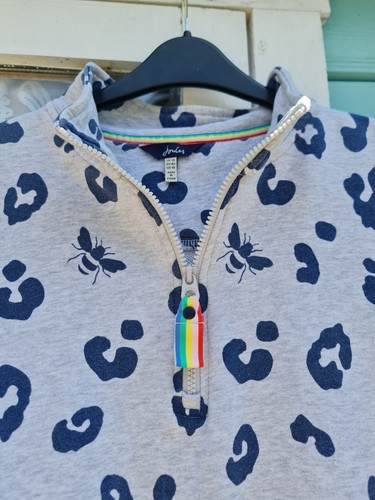 Joules Sweatshirt Uk 14 Pip Zip Top Jumper Leopard Bee Cotton Grey Pockets Blue - Picture 9 of 14