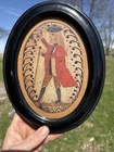 Vintage Black  Oval Framed Wall Hanging Colonial Gentlemen Folk Art