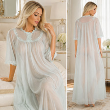    SHADOWLINE Double Chiffon Mint Green Peignoir Robe Gown Nylon Full Length S