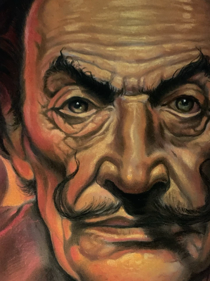 Salvador Dalí Surrealista Original Pastel Retrato 19x15 pulgadas Sobre Tablero Pastel Por Snoz Foto 3 de 4