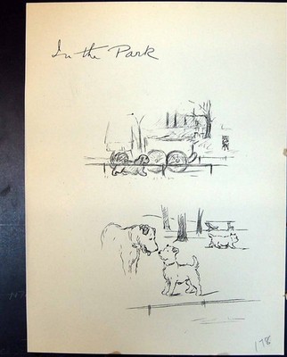 Antiker alter Druck Übung Park Tea-Time Haustier Hunde Tiere Lucy Dawson 1936 20.