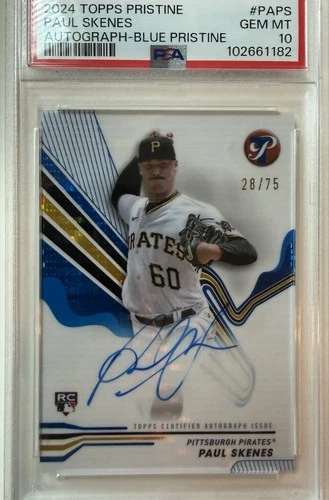 PSA 10 2024 Topps - Pristine Auto Paul Skenes Blue Pulsar Refractor /75 ROOKIE