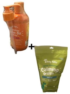 Zesty Paws Pure Wild Alaskan Salmon Oil + calming orastix behavior sticks