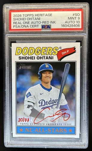 2026 Topps Heritage Shohei Ohtani Real One Auto Special Red Ink #/77 PSA 9 10