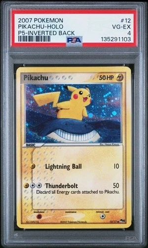 2007 Pokemon Pop Series 5 Pikachu Holo Inverted Back #12/17 PSA 4