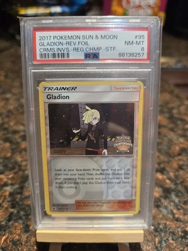 Pokemon STAFF Gladion 95/111 PSA 8 Regional Championships Promo Reverse Holo NM