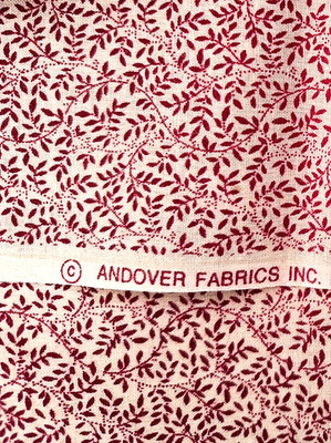 Andover Fabrics New Cotton 19'' x 28'' Red & Beige Vine Pattern Crafts Quilt Sew