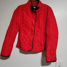 Joompy Women Jacket Size Small Red Quilted Style Pury Side Panel Strc Zip Front 