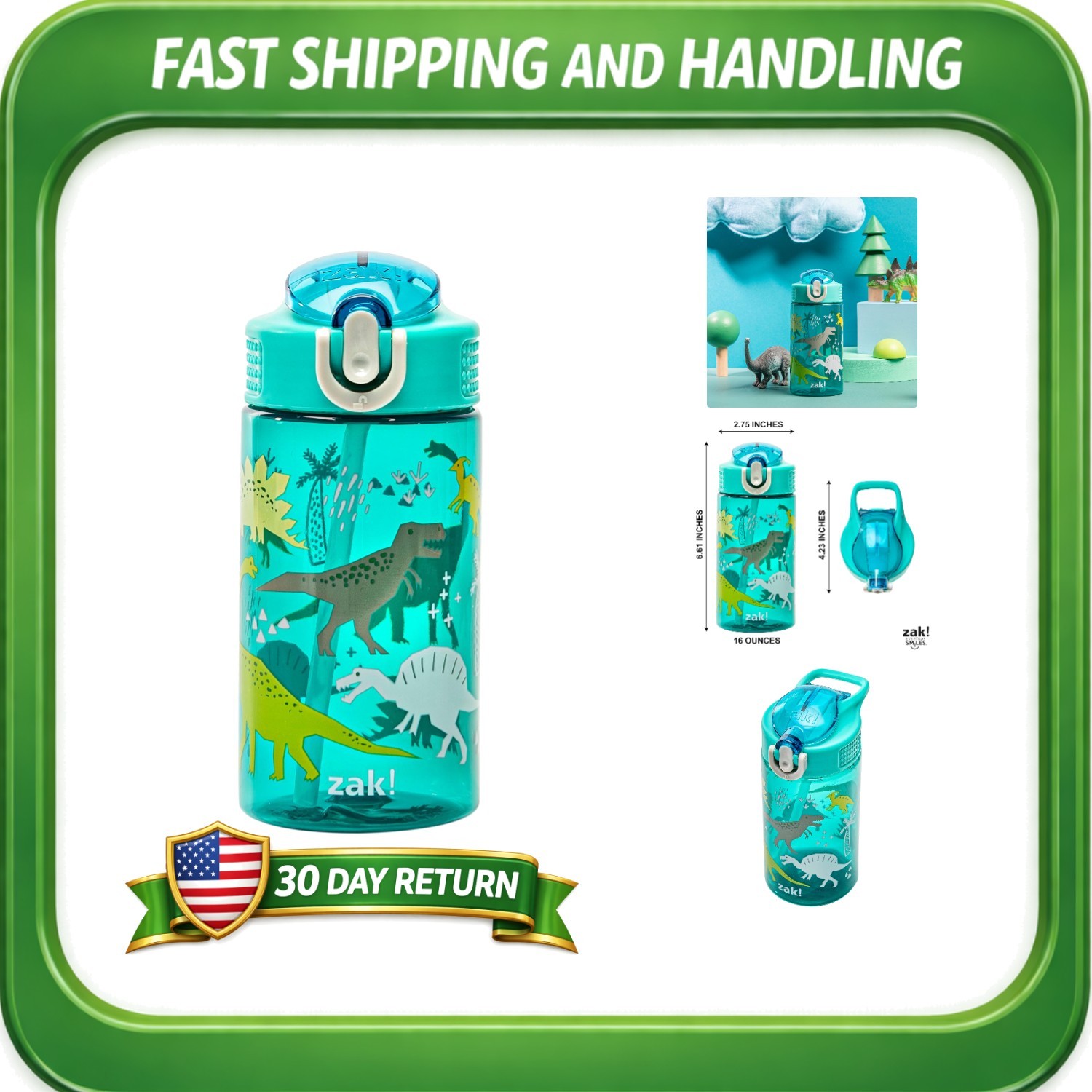 Dinosaur Theme 16oz Water Bottle for School & Travel - Eco-F