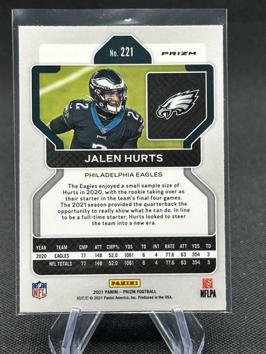 Jalen Hurts 2021 Panini Prizm No Huddle Silver Disco SP #221 Eagles - Picture 2 of 2
