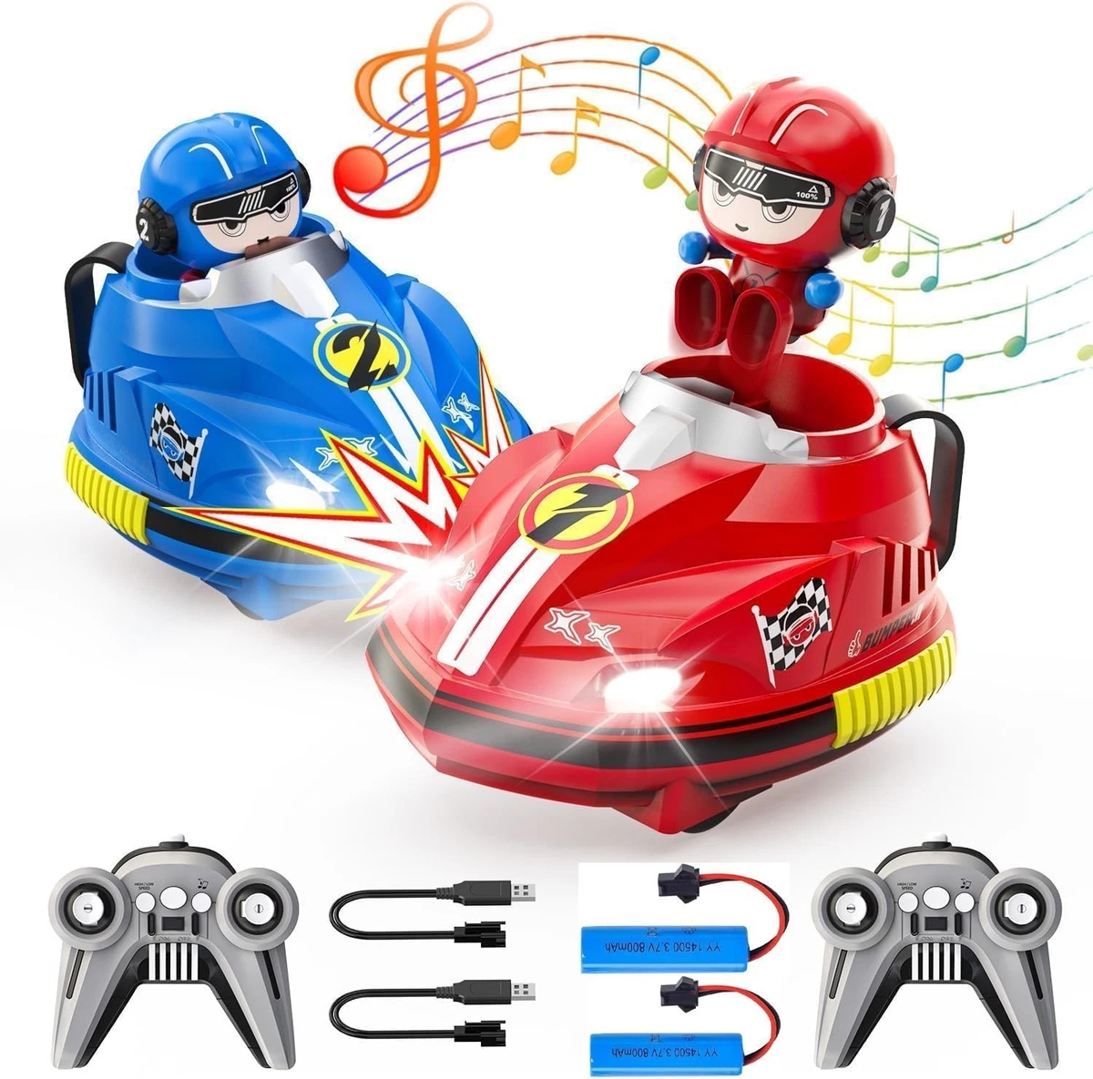 SKIKHN – Coche Teledirigido De Choque Con Muñecas Saltarinas, Dos Coches RC Rojos Y Azules Con Luces Y Música, Regalo Para Niños