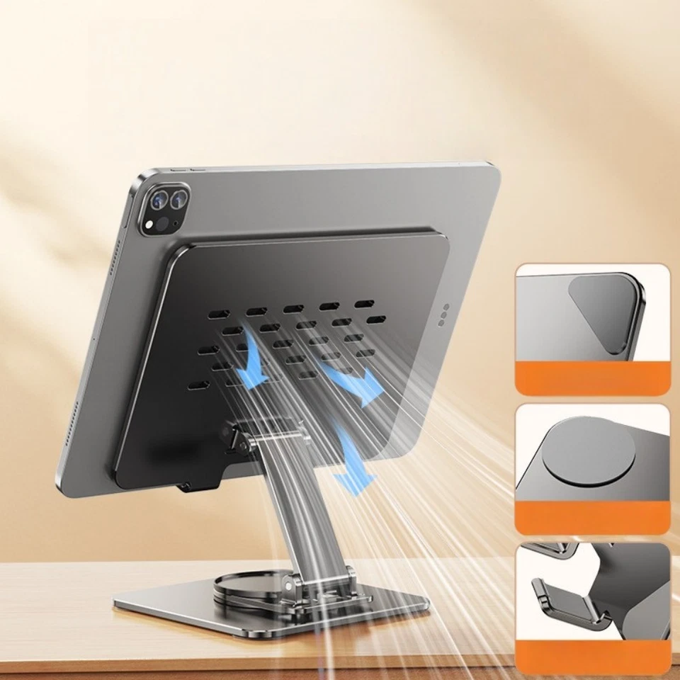 Soporte plegable de aluminio con rotación de 360 ° para tableta soporte para teléfono de escritorio para iPad iPhone Foto 2 de 4