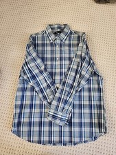 Nautica Men  s Size L Blue Plaid Button-Up Shirt   Long Sleeve, Casual Collared