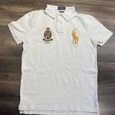 Polo Ralph Lauren Shirt Kids White Mesh Knit Big Pony Custom Slim Fit Polo