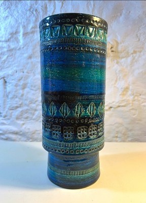 60er 70er Retro Vintage ALDO LONDI RIMINI BLAU BLU BITOSSI ZYLINDER VASE ITALIENISCH