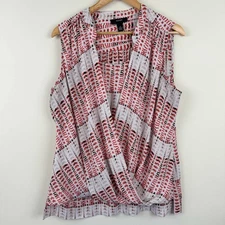 Alfani Womens Sleeveless Blouse Size 16 Red Black White Geometric Print Draped