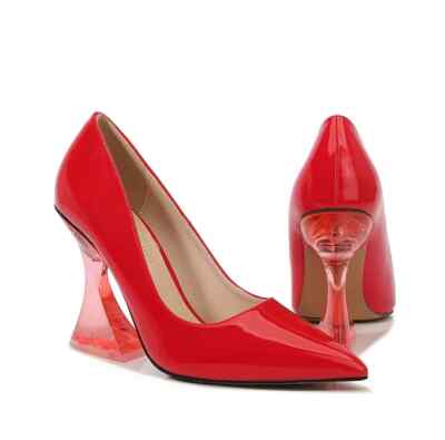 Pumps Damen Rot Glänzend Transparent 10 Cm Synthetisches Leder 92518