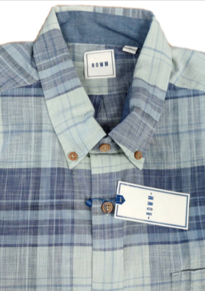 Мужская клетчатая рубашка ROWM с коротким рукавом из хлопка многоцветного зелено-синего цвета, размер XL