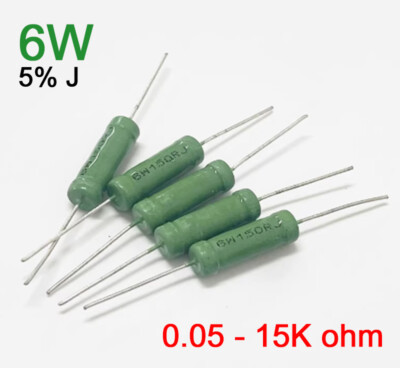 6W Drahtwiderstände axial bedrahtet 5%J 0,05-15KOhm Widerstand Durchsteckmontage
