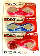 Dolfino Premier Youth 7+ Medalist Swim Goggles~ (2) Pink & (1) Blue Latex Free 