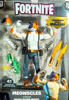 RARE RATED #1 FORTNITE MEOWSCLES BRAWLERS 7'' Figure & WEAPONS LEGENDARY, NIB!