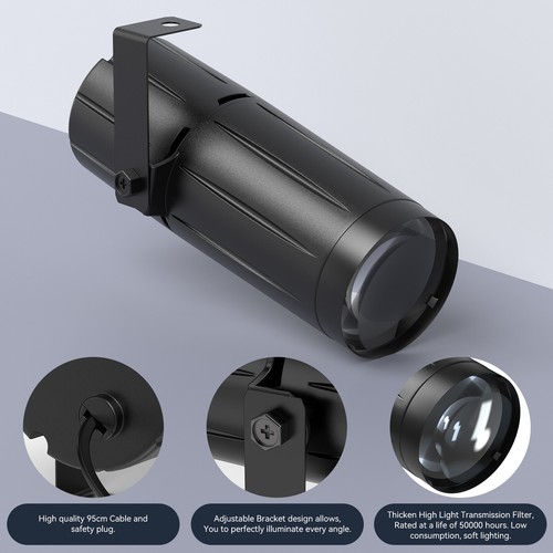 Faretto a spillo bianco fascio LED luce palco DMX spettacolo festa discoteca illuminazione DJ 15W - Foto 6 di 10
