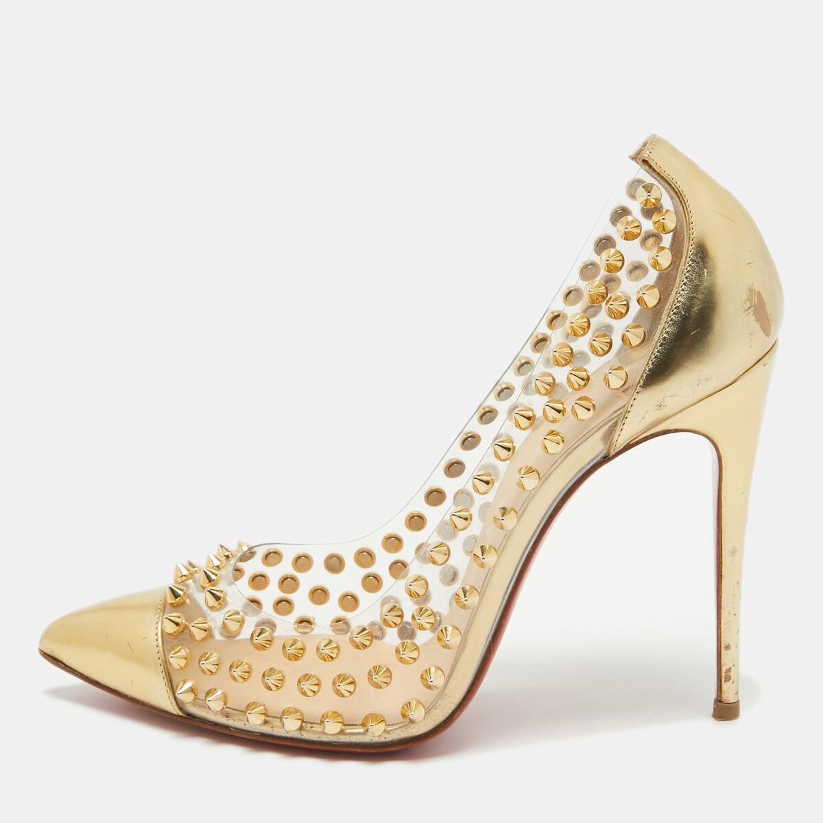 Christian Louboutin Gold Leather and PVC Spike Me Pumps Size Christian Louboutin Gold Leather and PVC Spike Me Pumps Size