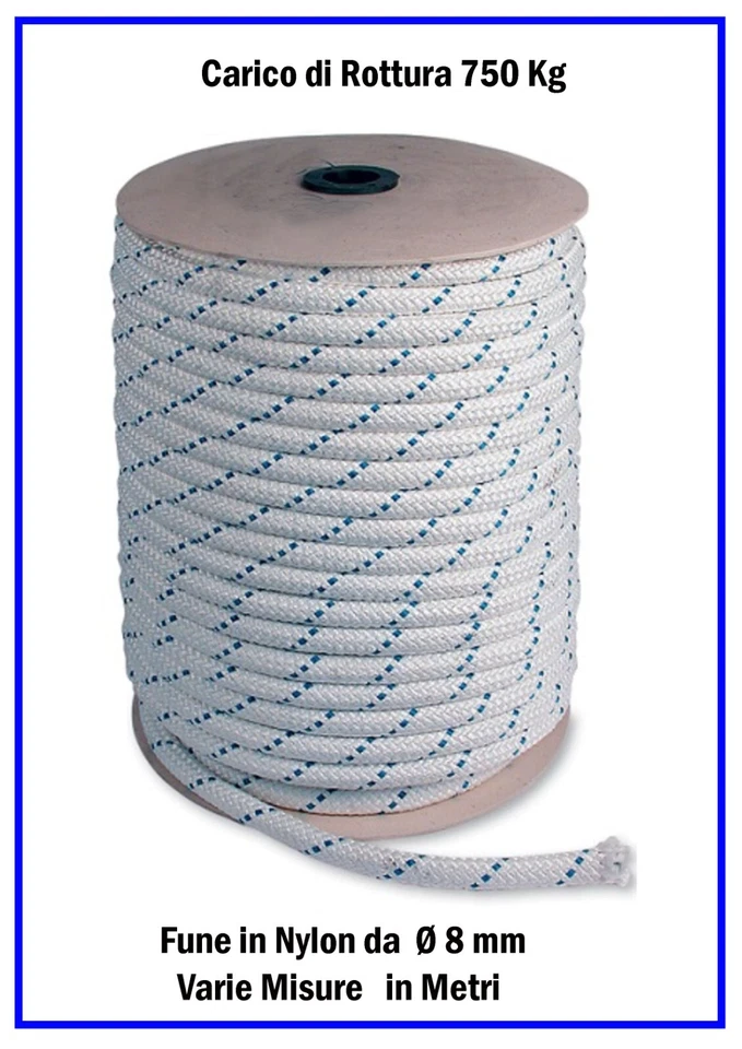 Fune Cima Corda Rigida in Nylon per Nautica per Teli Teloni Diametro da Ø 8mm - Immagine 2 di 2