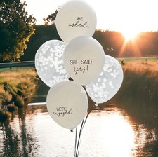 Engagement Party Balloons, White Decorations, She Said Yes, Confetti Balloons