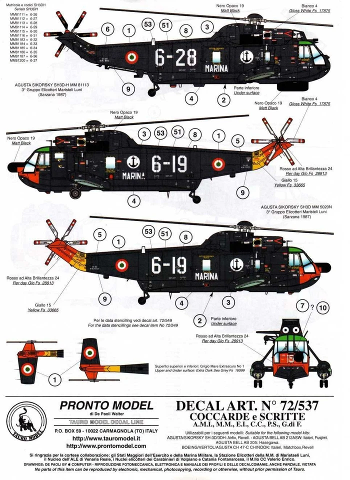 TAURO MODEL TM72/537 INSEGNE NAZIONALI ELICOTTERI ITALIANI SCALA 1:72 - Immagine 3 di 4