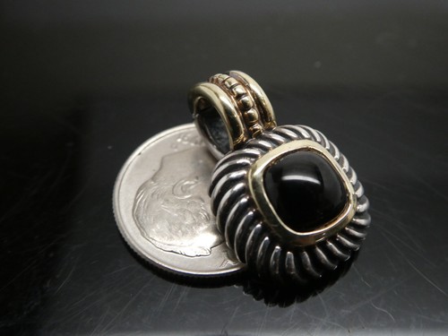 David Yurman Sterling Silver 925 & 18k YG Onyx Albion Small Enhancer Pendant - Picture 2 of 7
