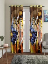 New 2 Piece Eyelet Long Door Curtain Set - 9 feet Multicolor