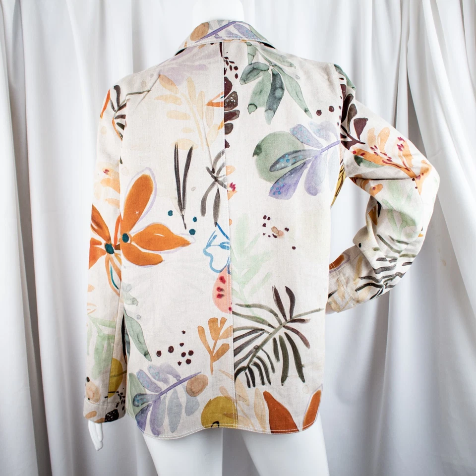 LAFAYETTE 148 New Tan Multicolor Floral Leafs Linen Women Jacket Coat Size L - Image 4 of 4