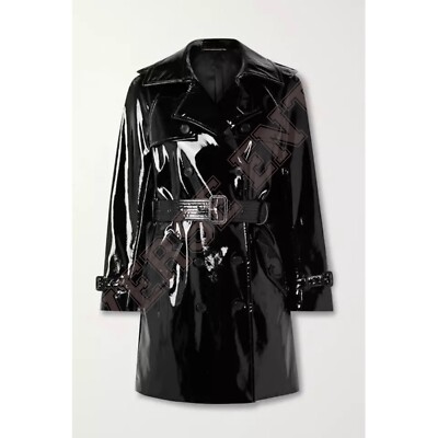 Women PVC Leather Trench Vinyl Shiny Light Weighted Raincoat
