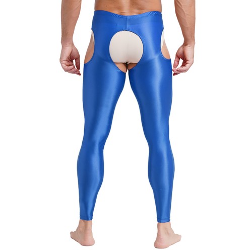 Mens Glossy Open Cutout Pants Workout Skinny DanceWear Elastic Yoga Tights - Picture 70 of 185