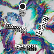20 Silver Tube Spacer Beads Grid Geometrical Print Jewelry Beading Findings 14mm