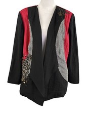 Chico's Sz 2 L Asian Inspired Jacket Patchwork Open Front Sequins Art-to-Wear