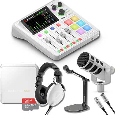 Rode RODECaster Duo White with Rode Podmic Dynamic Podcast Microphone, Rode DS2