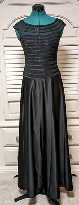 JS Collections Beaded Top Formal Gown Women s 4 Black Floor Length Evening As Is