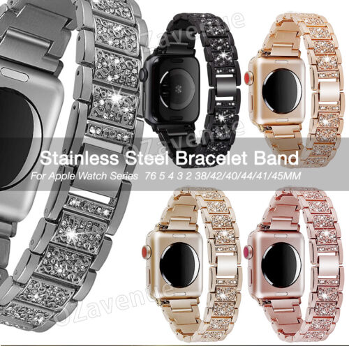 For Apple iWatch Series SE 7 6 5 4 3 2 Diamond Stainless Steel Watch Band Strap - Picture 2 of 20