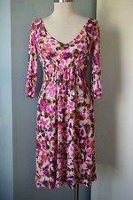 Cabi S Small Fit Flare 3/4 sleeve open back Dress Excellent Floral Casual Work